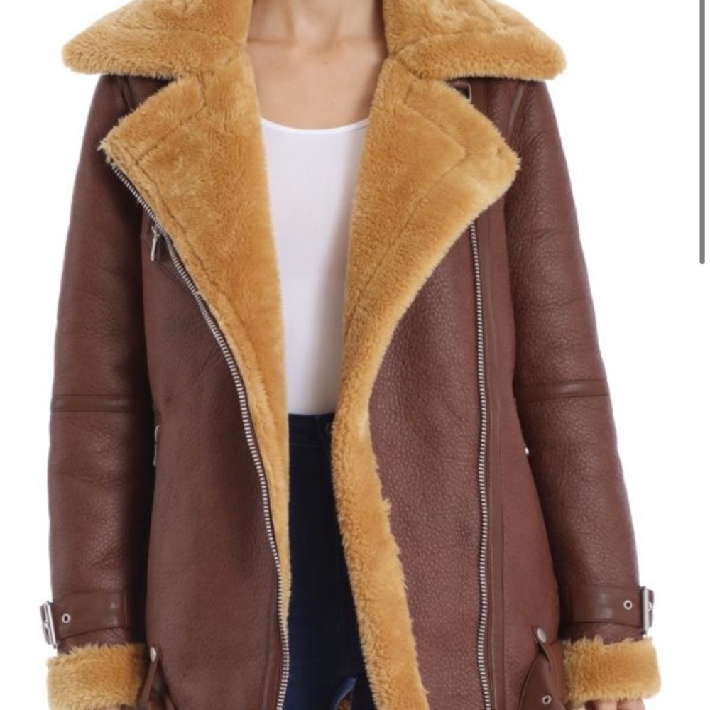 Avec Les Filles Faux Fur-Trim Biker Jacket